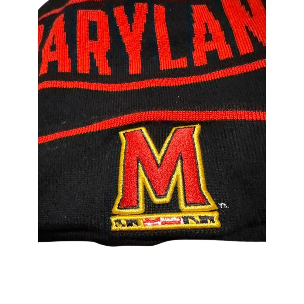 Under Armour Maryland Terrapins Pom Beanie Hat Black Red Knit One Size NWT